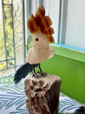 Exceptional Hand Carved Stone Parrot/Cockatoo Bird On Quartz Stand picture