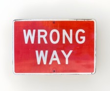 Vintage Massive Retired WRONG WAY  Highway Sign  Galvanized 24