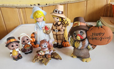 4 Vintage Ceramic Figures Happy Thanksgiving Turkey, Squirrel Sitting on Leaf, P picture