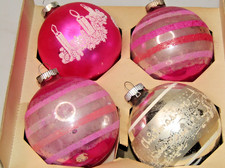 Lot VTG Glass Pictured Stencil CANDLE BALL Christmas EVE Ornaments Corning Shiny picture