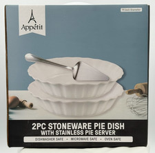 Appetit 2 PC Stoneware Pie Dish W/ Stainless Steel Pie Server - 11 Inch Diameter picture