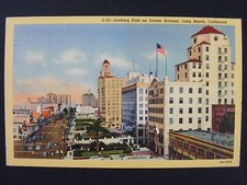 Long Beach California CA Looking East Ocean Ave Curt Teich Linen Postcard 1944 picture
