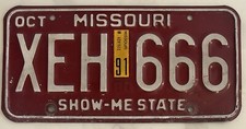 1991 Missouri 666 Automobile License Plate XEH-666 picture
