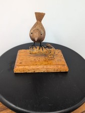 Folk Art hand-carved wooden wren figurine perched on driftwood By Mary Warren picture