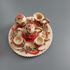 Popular Imports, Resien Miniature Poinsettia Tea Set 1994 TS295 IOP picture