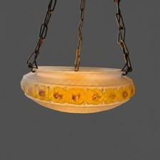 Rare Antique Chrysanthemum Flowers Embossed Glass Ceiling Light Lamp Shade picture