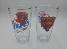 2 Vintage Miller Lite logo Chicago Bears Pub Pint Glass picture