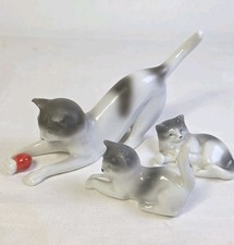 Adorable Set of 3 Vintage ERPHILA Germany Porcelain White & Gray Cat Figurines  picture