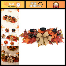 Autumn Candle Holder Centerpiece with Maple Leaves, Pinecones & Burlap Bow for T picture