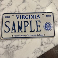 VTG 2000s Virginia Patrick Henry Community College Graphic License Plate SAMPLE picture