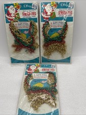 Lot 3 Vintage OFFRAY Christmas Snap-on Glitter Stretch Tyes Gift Wrap 18 Total picture