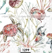 (1299) TWO Paper LUNCHEON Decoupage Art Craft Napkins - Ocean Life Sea Turtle picture