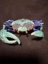 Blue Crab Jeweled Pewter Trinket Box Sealife Decor picture
