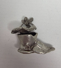 Vtg Gall Pewter Tooth Fairy in Flower Trinket Box 1+ inches Figurine Mini Figure picture