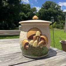 Vintage Arnel’s Medium Mushroom Canister Cookie Jar Ceramic 1970s Kitchen Lid picture
