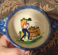 Henroit Quimper VTG Lug Bowl Hand Painted VINEYARD France ETIENNE Art Pottery picture
