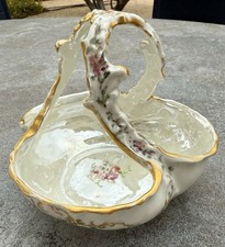 Antique Limoges France Hand Painted Basket Gold Rim Floral Porcelain 8