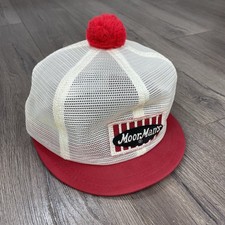 Vintage MoorMan's Feeds Farm Patch Hat Short Brim Puff Ball Snapback Trucker picture