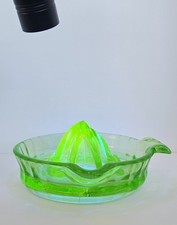 Vaseline Depression Glass Green Juicer Reamer. Glows. Vintage. Hazel Atlas? picture