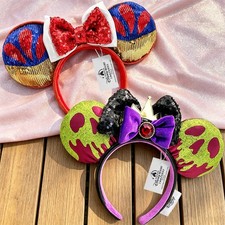 2PCS Disney- Snow White & Evil Queen Poison Apple Minnie Ears Sequin Headband picture