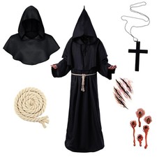 Elejolie Medieval Renaissance Monk Robe Halloween Friar Priest Hooded Cloak picture