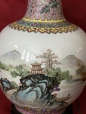 Chinese Famille Rose Poem Porcelain Vase Lamp Republic Period Works picture