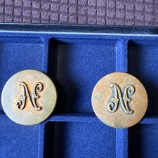 Antique Monogram N Horse Bridle Rosettes Brass Harness Medallions Riker Pair picture