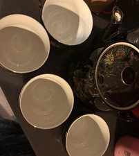 Sato Gordon Collection Vintage 5 Piece Japanese Porcelain Sake Set W/ Gold Rim picture