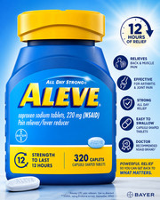 Aleve Naproxen Sodium Tablets 320 Caplets, Soft Grip Cap, Exp:08/2028 picture