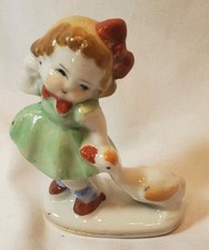 Girl With Goose Vtg Porcelain Figurine Occupied Japan Hand Painted MCM Retro  picture