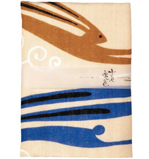 Japanese Tenugui Tapestry Cotton Hand Towel Rabbit Pattern with Flowing Waves picture