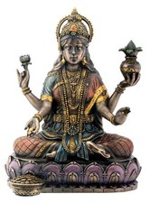 Bronze Hindu Goddess Lakshmi On Lotus Hinduism Display Statue picture