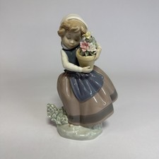 Vintage Lladro Porcelain Girl Potted Flowers Figurine Spring is Here picture
