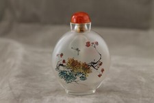 Vintage Frosted Butterflies & Flowers Reverse Painted Snuff Bottle picture