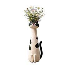 Ceramic Cat Vase Handcrafted Kitty Planter Boho Decor for Cat Lovers picture