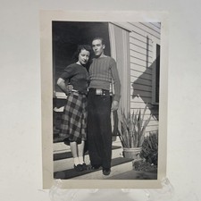 Vintage 1940s Photo Stylish Young Couple on Porch 2x3in Snapshot picture