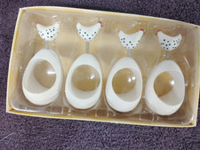 Vintage Department 56 Funky Chicken Egg Napkin Ring Set of 4 - NEW picture