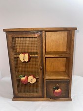 Vintage Freestanding Wooden Spice Cabinet Wire Mesh Door Apple Designs picture
