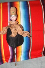 Antique Halloween Bisque Doll Toy Party Favor 7 Deadly Sins on Wooden Stick1920s picture