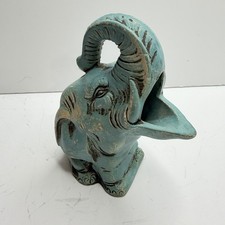 Vintage Elephant Figurine Planter Blue Green Marked Japan Pottery Anamorphic  picture