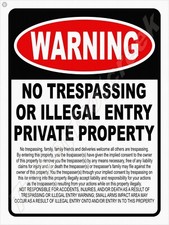 Warning No Trespassing Or Illegal Entry Metal Sign 3 Sizes to Choose From picture