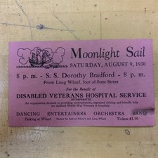 S.S. Dorothy Bradford Moonlight Sail 1930 Ticket - Disabled Veterans Hospital picture