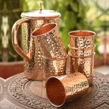 100% Pure Copper Tumbler Jug Pitcher and Copper Tumbler Glass Set Ayurveda Yoga picture