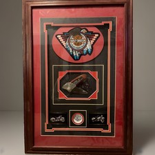 Franklin Mint Harley Davidson Engine Collector Knife Shadow Box Framed Display picture