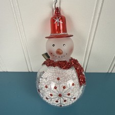Robert Stanley Snowman 2011 Glass Christmas Ornament Top Hat filled w/snow NWT picture
