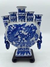 Chinese Antique Blue & White Dragon & Phoenix Floral Elephant Handle Ring Five-H picture
