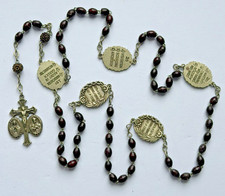 Antique Catholic 15 Mystery Rosary Roses of Joy Holy Family Wood Beads picture