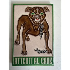 Creazioni Luciano Ceramic Tile Attenti Al Cane Brown Glazed Italian Dog picture