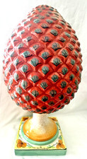 Vintage Majolica Pine Cone Finial Statues, Italian Style Pedestal picture
