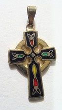 1950s antique Celtic cross Champleve enameled religious pendant 54416 picture